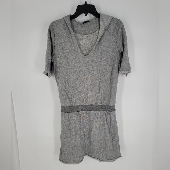 ATM Anthony Thomas Melillo Grey Short Sleeve Hooded Sweater Mini Dress M - Picture 1 of 6